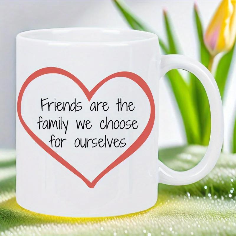 Tailorly White Ceramic 11 oz Mug - Friends Are The Family We Choose For Ourselves Minimalist Red Heart Outline Centered On A Clean Surface Glossy