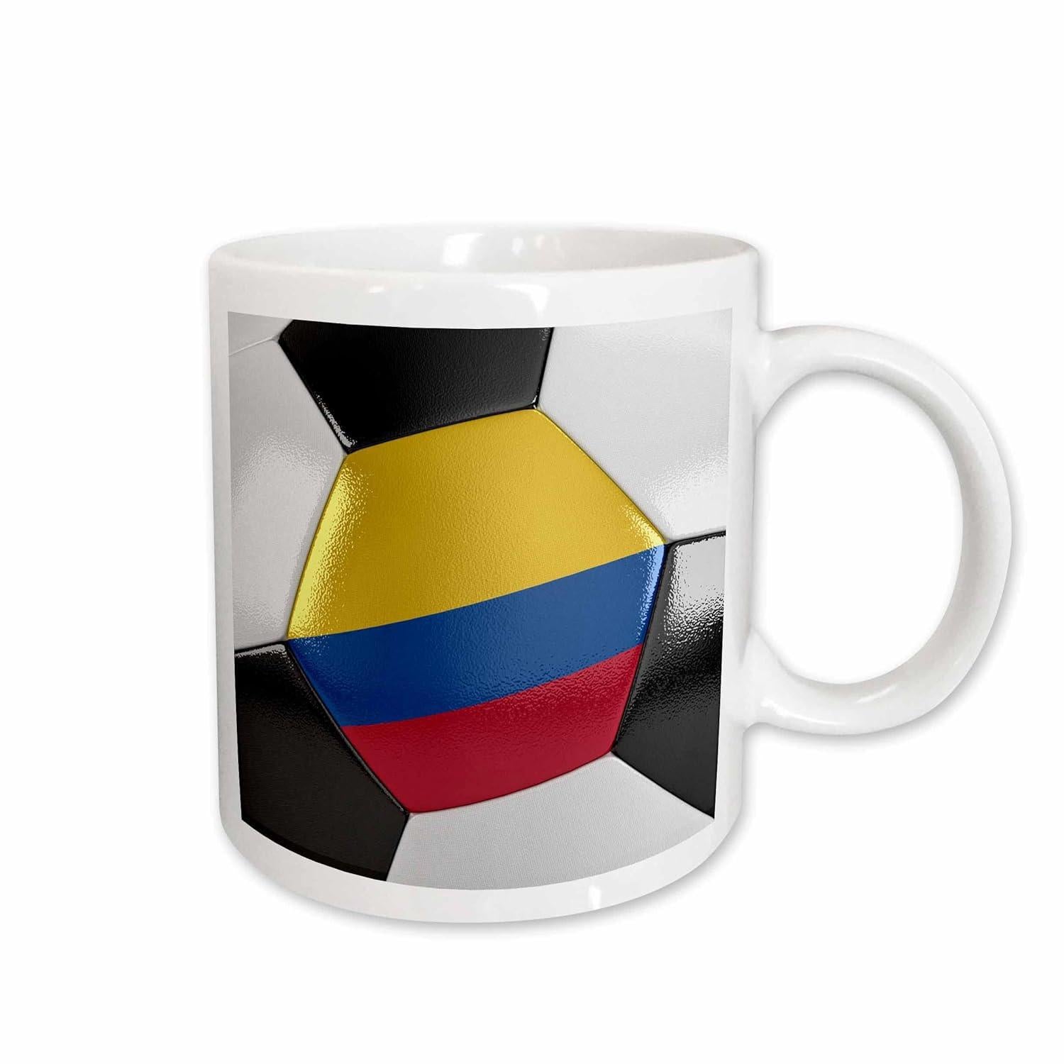 Tailorly White Ceramic 11 oz Mug - Colombian Flag Vibrant Colors Displayed On A Classic Sports Themed Soccer Ball