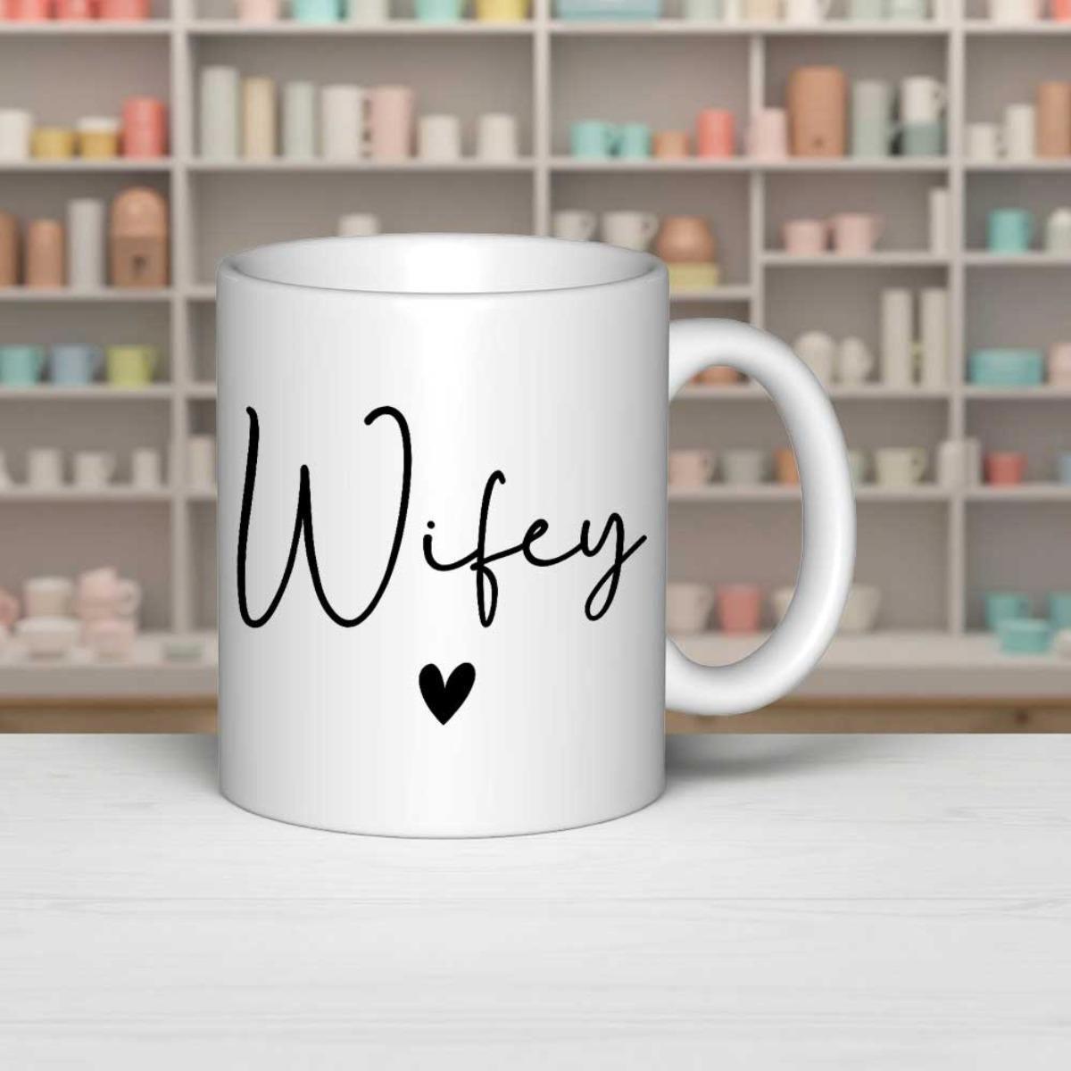 Tailorly White Ceramic 11 oz Mug - Wifey Simple Heart Under Script Text On Smooth