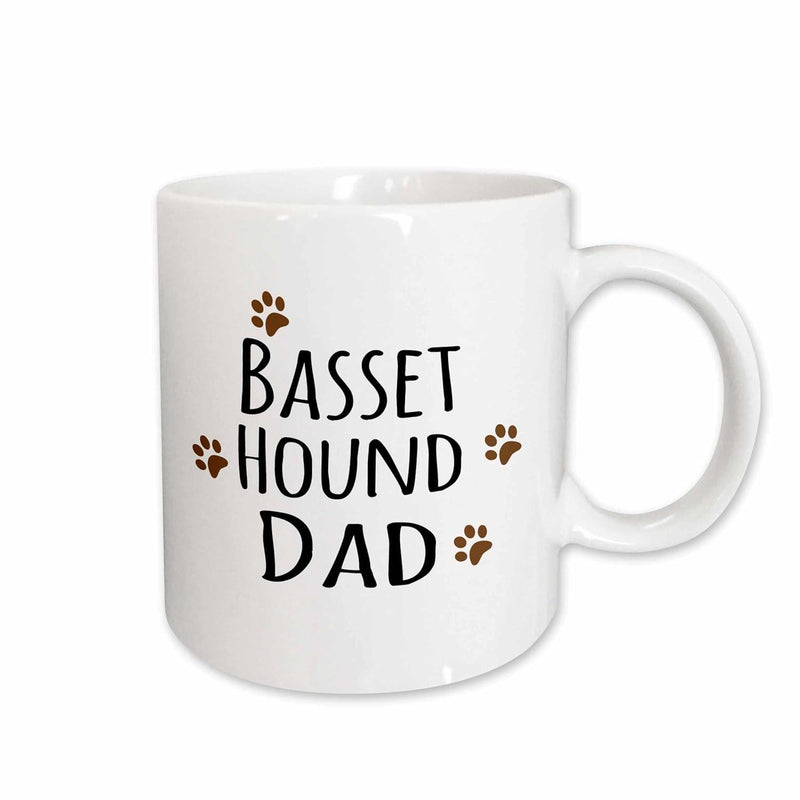 Tailorly White Ceramic 11 oz Mug - Basset Hound Dad Minimalist Small Brown Paw Prints Scattered Around Playful Hand Lettered Design