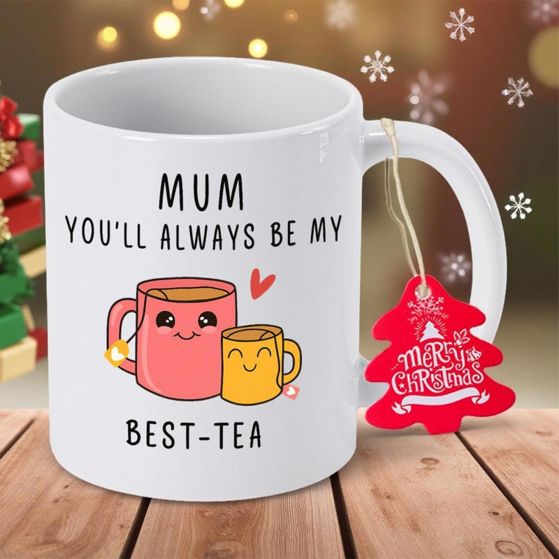 Tailorly White Ceramic 11 oz Mug - Mum Youll Always Be My Best Tea Two Cute Smiling Kawaii Cups Sharing Love And Warmth Mug