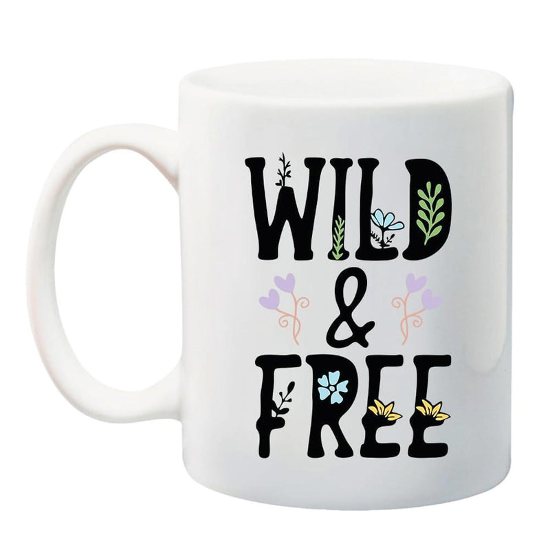 Tailorly White Ceramic 11 oz Mug - Wild Free Hand Drawn Artistic Botanical Foliage And Soft Pastel Colored Wildflower