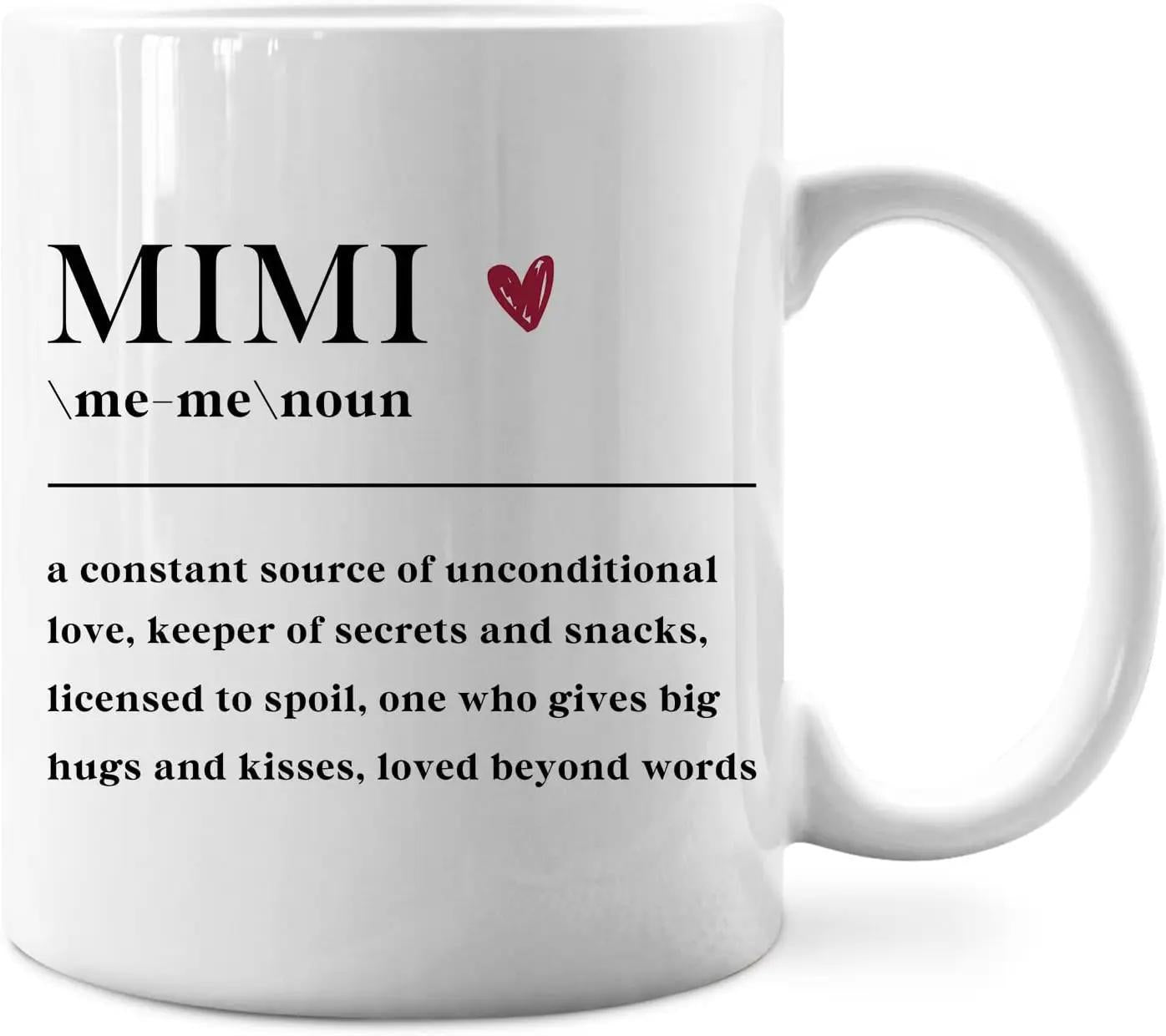 Tailorly White Ceramic 11 oz Mug - Mimi Definition Unconditional Love Minimalist Delicate Hand Drawn Red Heart Accenting The Bold Typography Heart