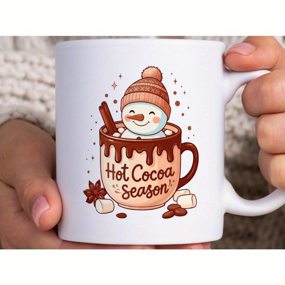 Tailorly White Ceramic 11 oz Mug - Hot Cocoa Season Cute Snowman Wearing A Beanie Resting In Hot Chocolate Cup Surrounded By Marshmallows Snowman