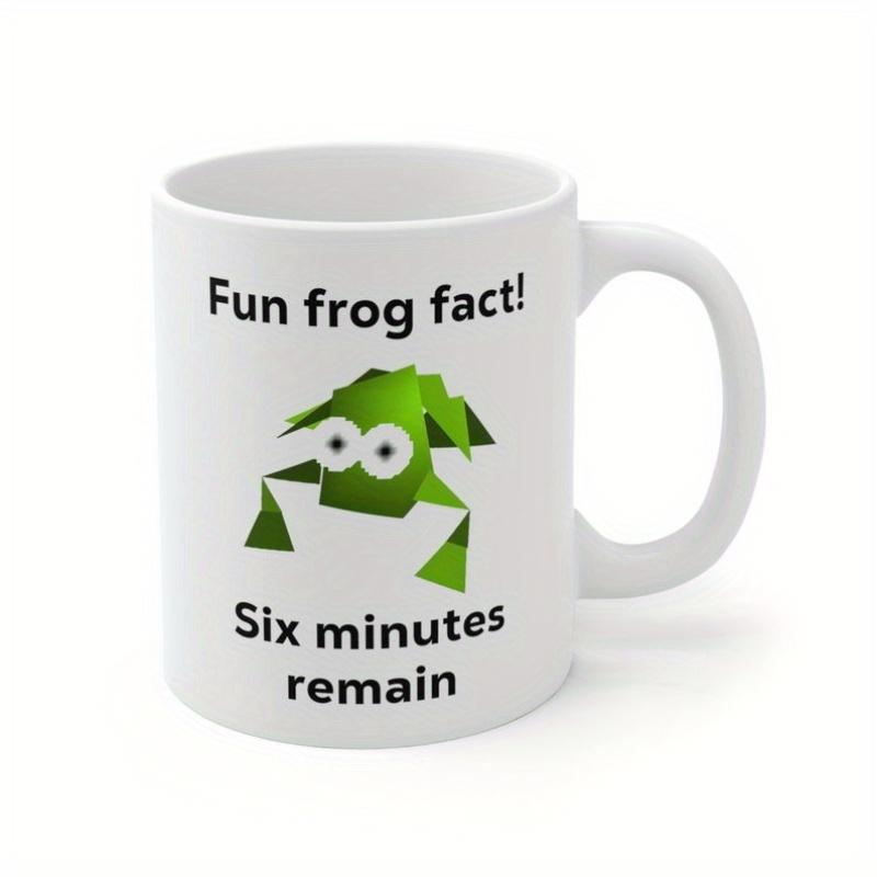 Tailorly White Ceramic 11 oz Mug - Fun Frog Fact Six Minutes Remain Whimsical Green Origami Style Low Poly Character With Large Expressive Eyes Frog