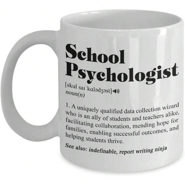 Tailorly White Ceramic 11 oz Mug - School Psychologist Minimalist Bold Typography With Definition Layout On Plain Surface Sign