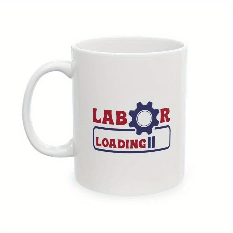 Tailorly White Ceramic 11 oz Mug - Labor Loading Industrial Gear Symbol Inside Of A Minimalist Progress Bar Mug
