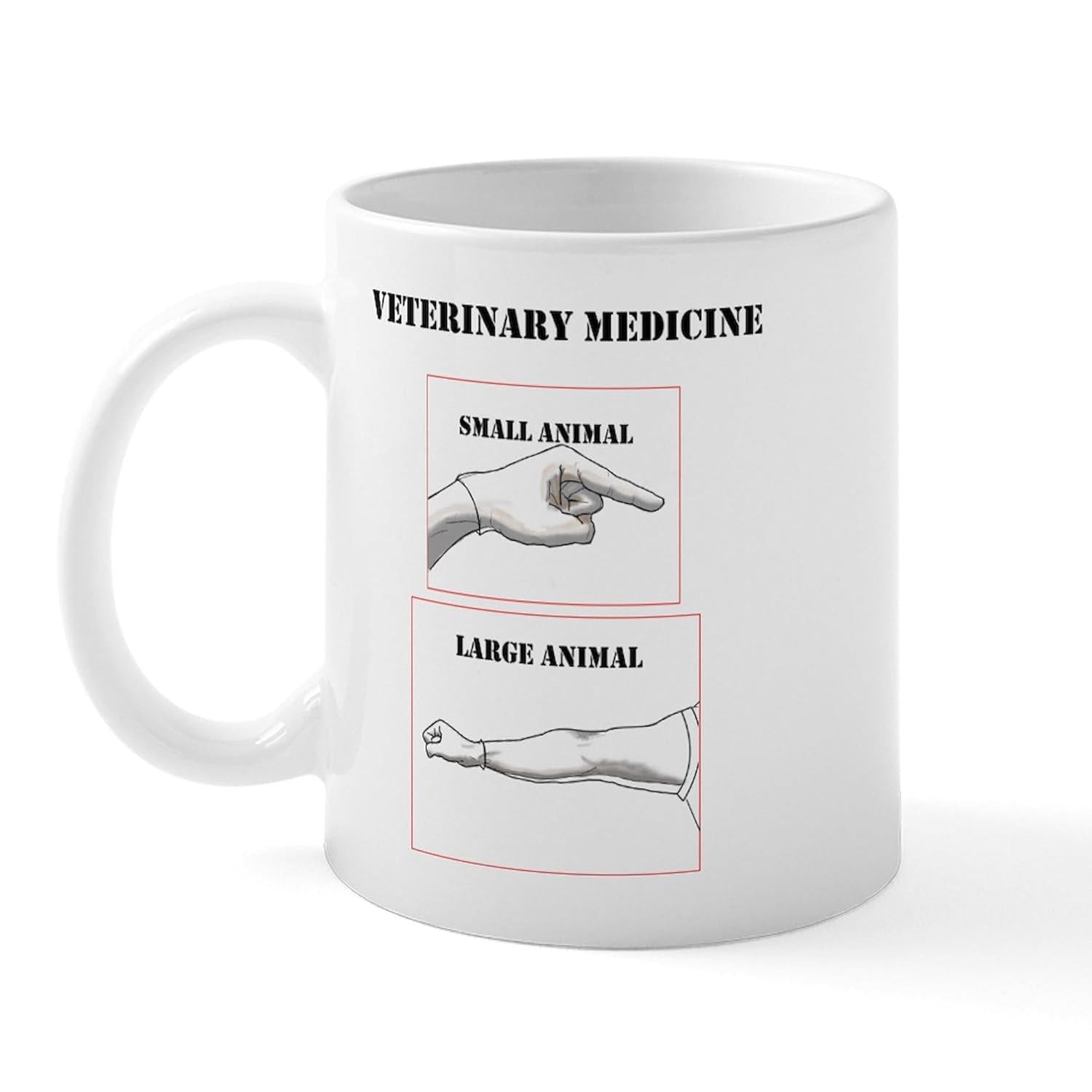 Tailorly White Ceramic 11 oz Mug - Veterinary Medicine Small Animal Large Animal Humorous Illustration Featuring Gloved Hands And Arms For Medical Exams Mug