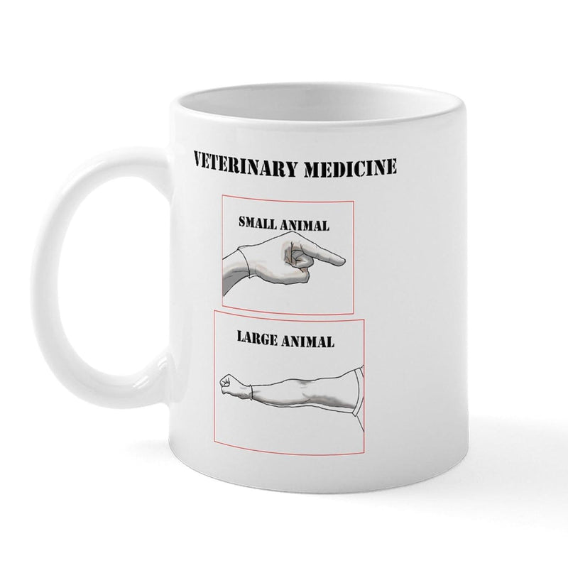 Tailorly White Ceramic 11 oz Mug - Veterinary Medicine Small Animal Large Animal Humorous Illustration Featuring Gloved Hands And Arms For Medical Exams Mug