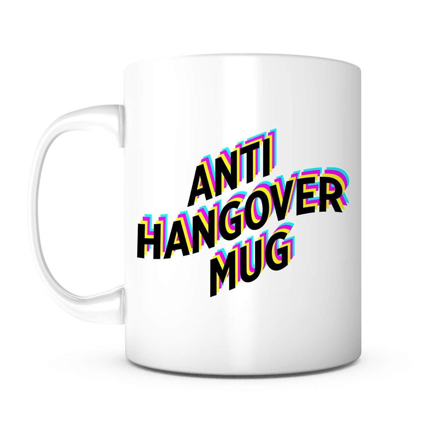 Tailorly White Ceramic 11 oz Mug - Anti Hangover Mug Minimalist White Ceramic Background With Vibrant Layered Glitch Style Mug