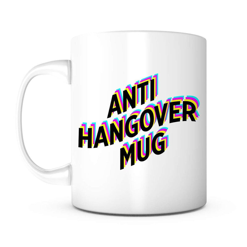 Tailorly White Ceramic 11 oz Mug - Anti Hangover Mug Minimalist White Ceramic Background With Vibrant Layered Glitch Style Mug