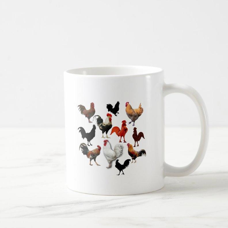 Tailorly White Ceramic 11 oz Mug - Diverse Farm Collection Of Various Poultry Breeds Standing Together Rooster