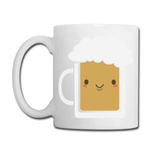 Tailorly White Ceramic 11 oz Mug - Cute Smiling Glass Mug With Golden Liquid And White Foam Head Beer