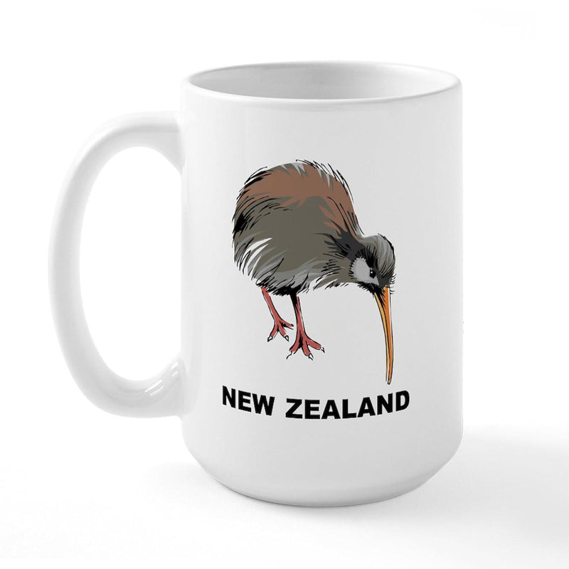 Tailorly White Ceramic 11 oz Mug - New Zealand Unique Flightless Bird With Long Beak Standing On White Ground Kiwi