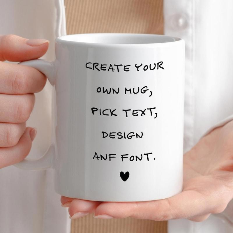 Tailorly White Ceramic 11 oz Mug - Create Your Own Mug Pick Text Design Anf Font Minimalist With Small Black Heart Icon Mug