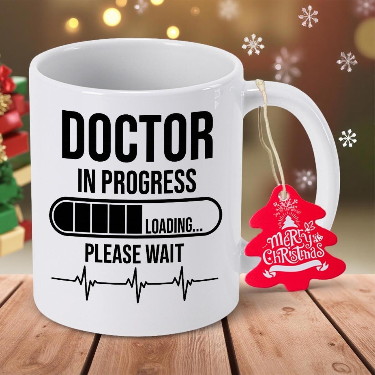 Tailorly White Ceramic 11 oz Mug - Doctor In Progress Loading Please Wait Minimalist Progress Bar Featuring Pulse Line Displaying Medical Career Status Mug