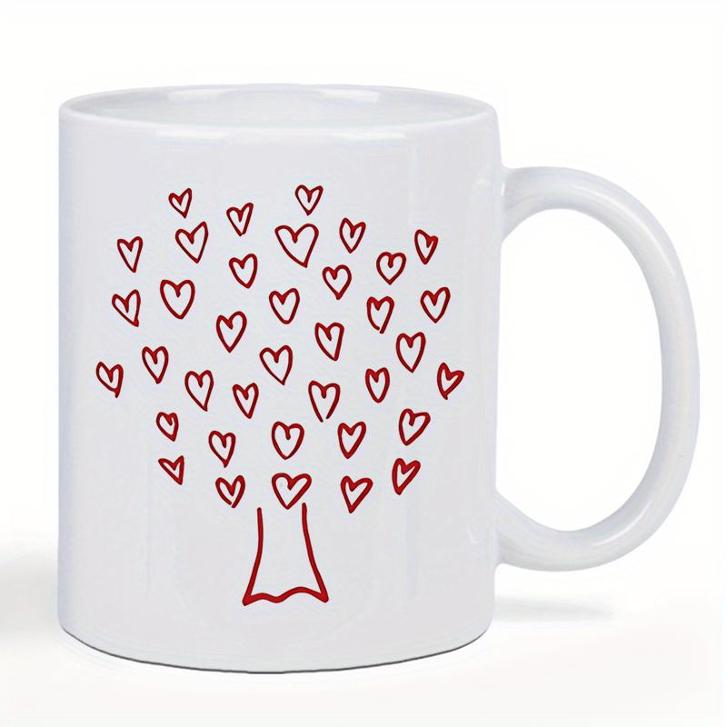 Tailorly White Ceramic 11 oz Mug - Romantic Artistic Red Line Hearts Growing From Branches Of A Love Tree