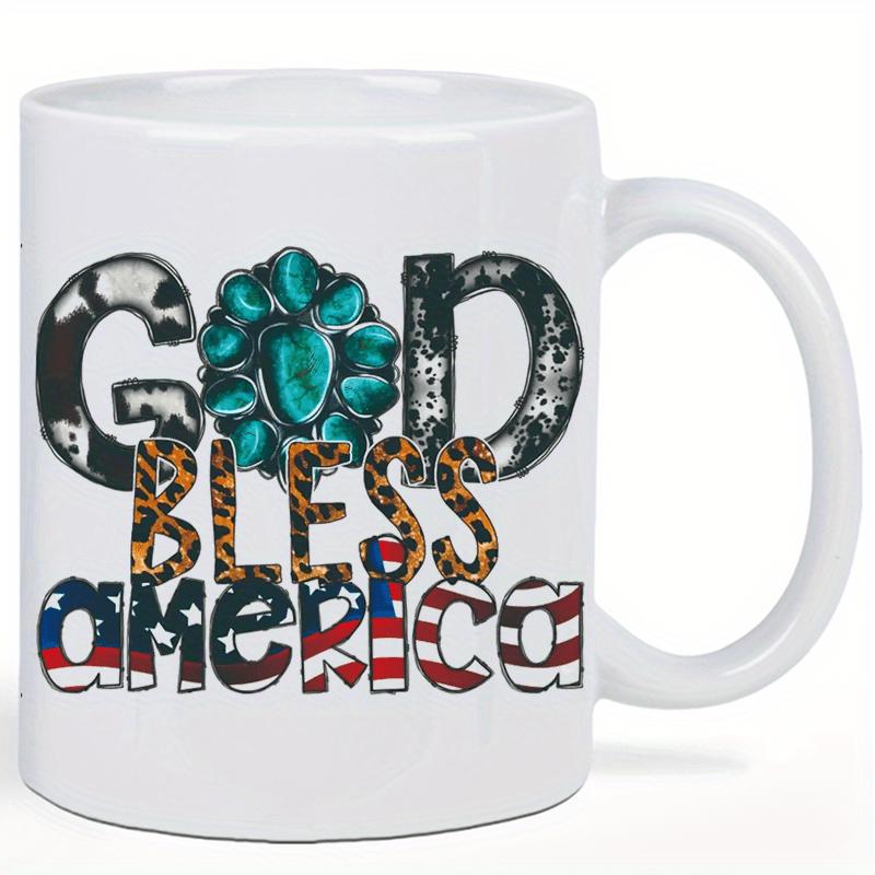 Tailorly White Ceramic 11 oz Mug - God Bless America Rustic Western Style Featuring Turquoise And Mixed Animal Prints Graphic
