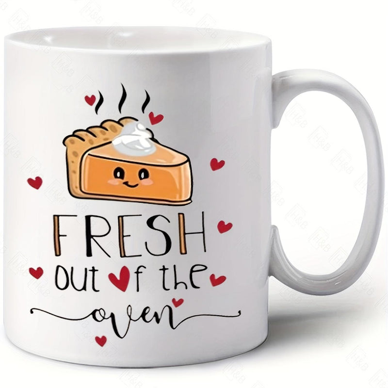 Tailorly White Ceramic 11 oz Mug - Fresh Out Of The Oven Cute Smiling Slice With Whipped Cream And Small Hearts Pie