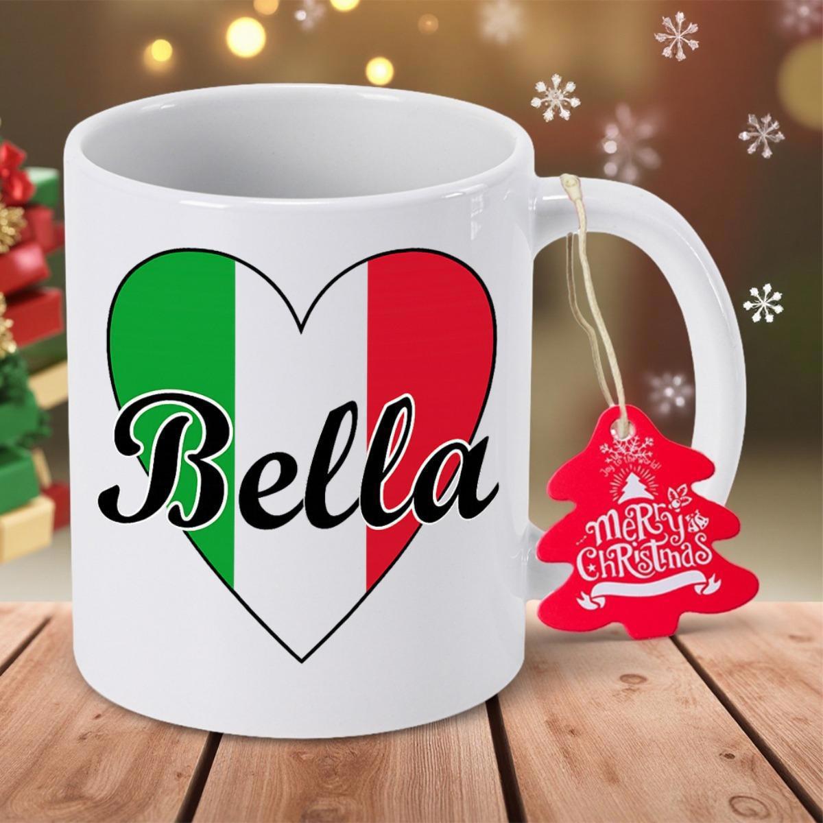 Tailorly White Ceramic 11 oz Mug - Bella Vibrant Green White Red Colors Inside A Symbolic Patriotic Italian Heart