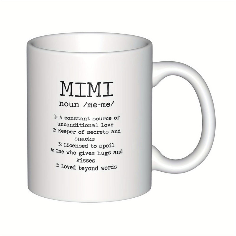 Tailorly White Ceramic 11 oz Mug - Mimi Minimalist White Ceramic Vessel Featuring Typed Dictionary Definition Mug
