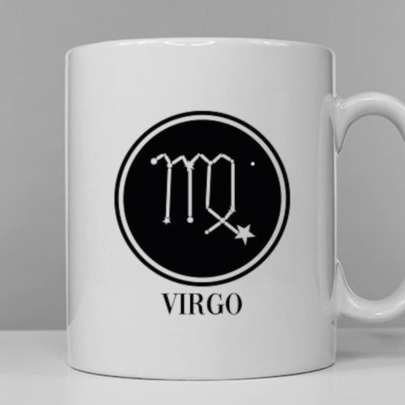 Tailorly White Ceramic 11 oz Mug - Virgo Minimalist Circular Black Emblem With Astrological Celestial Constellation Symbol Zodiac