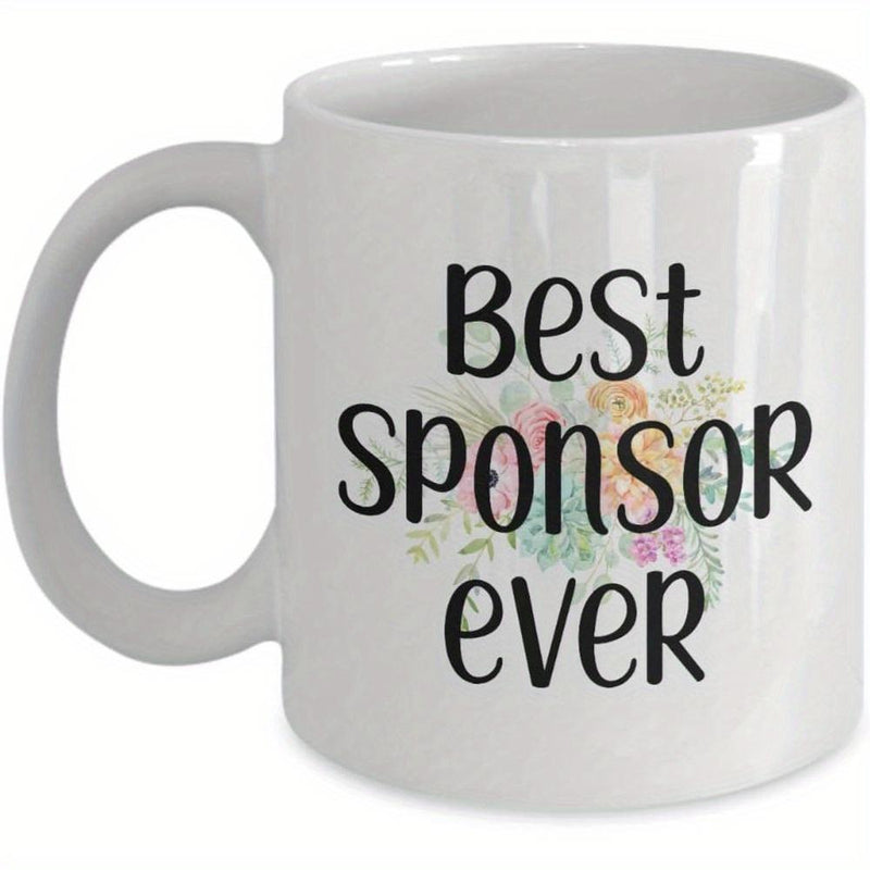 Tailorly White Ceramic 11 oz Mug - Best Sponsor Ever Beautiful Soft Watercolor Floral Bouquet Among Elegant Pastel Garden Blossoms Mug