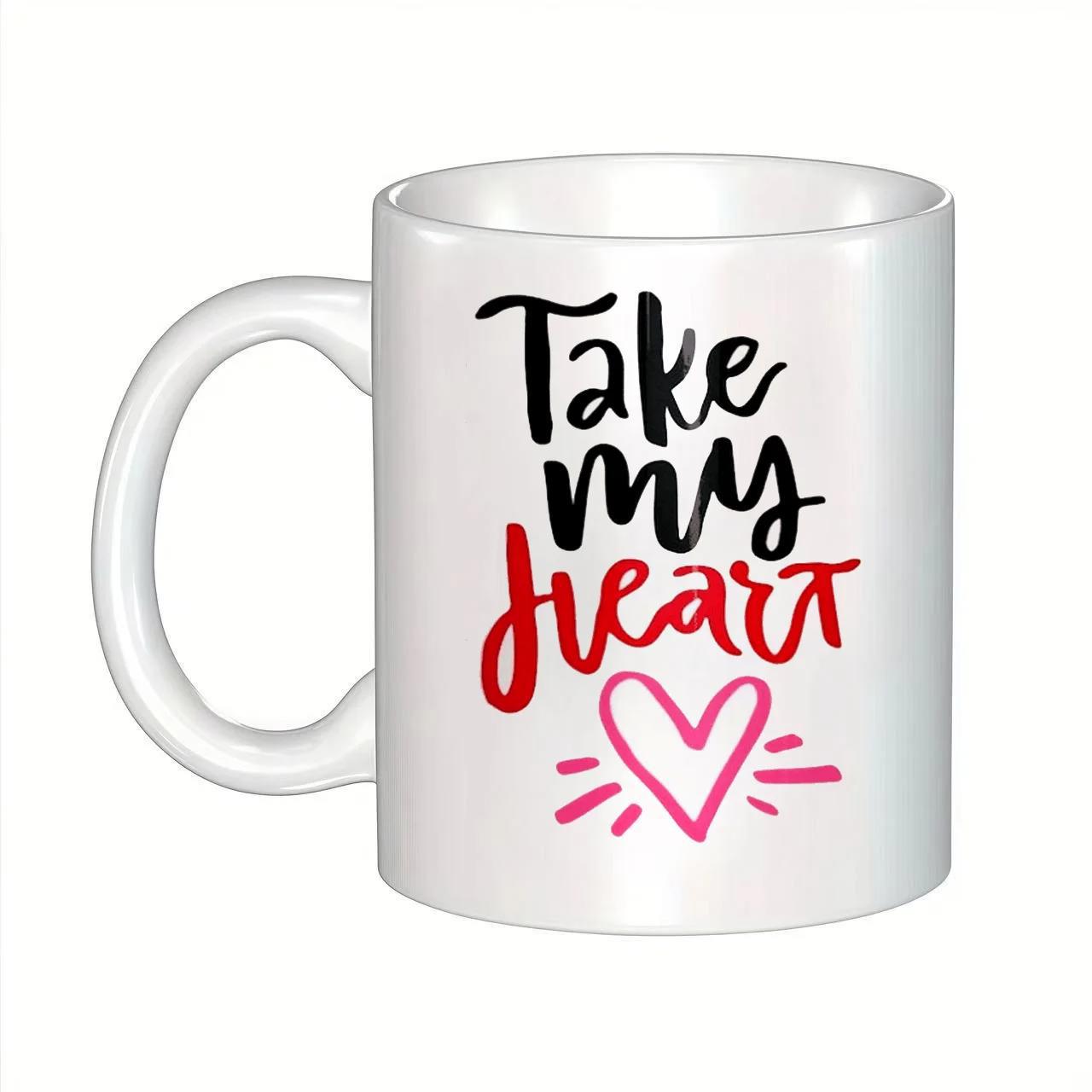 Tailorly White Ceramic 11 oz Mug - Take My Heart Hand Drawn Pink Decorative Symbol Radiating Love And Warmth Within A Heart