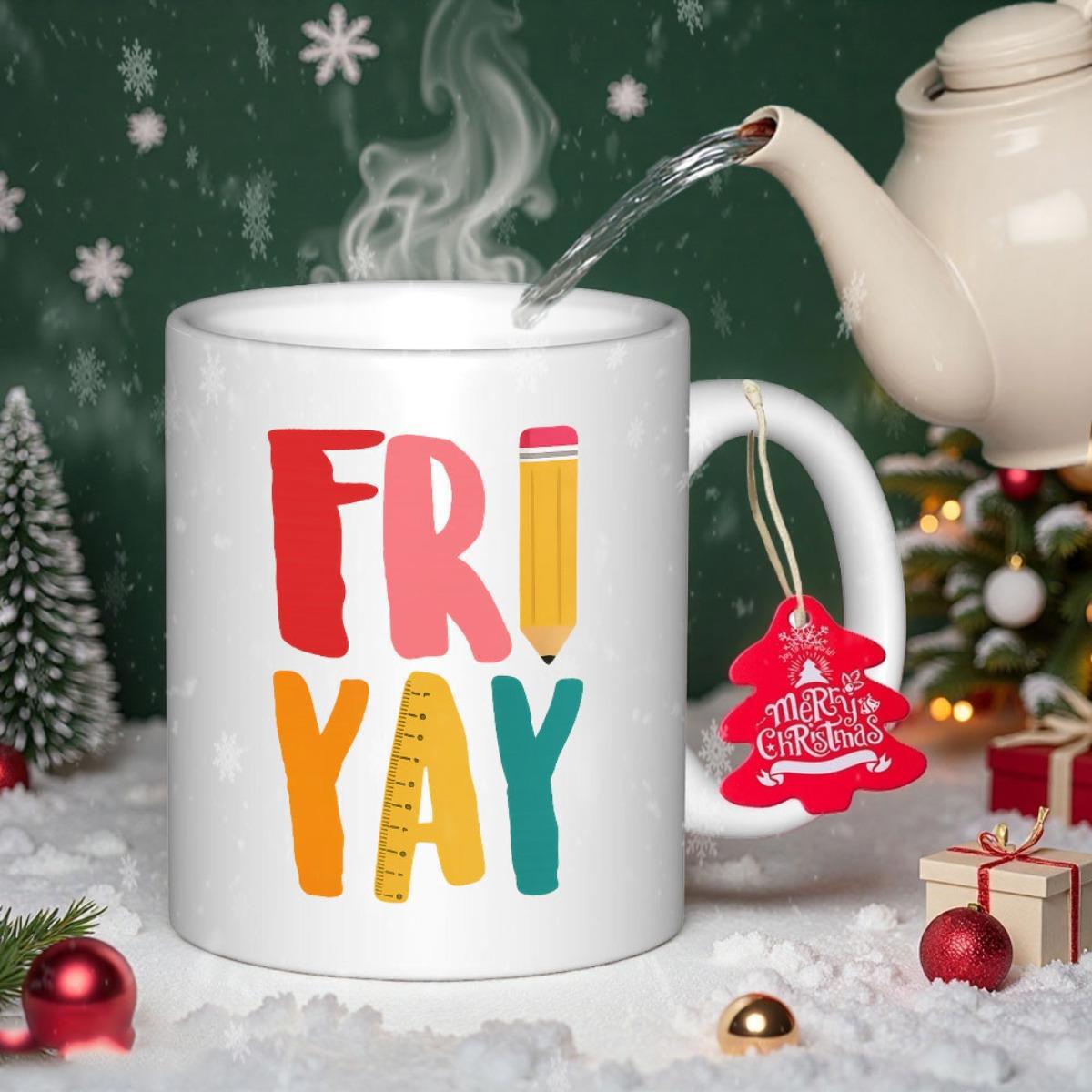 Tailorly White Ceramic 11 oz Mug - Fri Yay Colorful Hand Drawn Stationery Elements With A Pencil And Ruler Mug