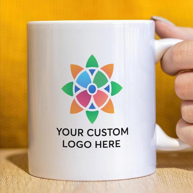 Tailorly White Ceramic 11 oz Mug - Your Custom Logo Here Colorful Symmetrical Petals Within An Abstract Radiant Sunburst Style Floral Design Mandala
