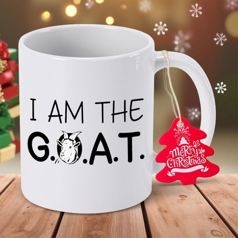 Tailorly White Ceramic 11 oz Mug - I Am The Goat Simple Cartoon Goat Head Integrated Within Bold Modern Typography Lettering Goat