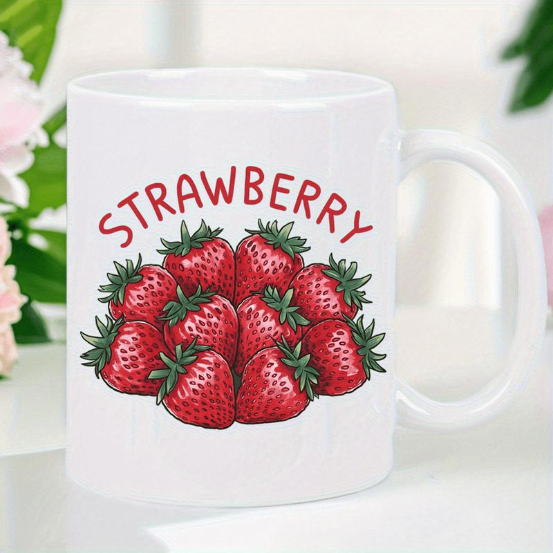 Tailorly White Ceramic 11 oz Mug - Strawberry Vibrant Cluster Of Ripe Red Berries With Fresh Green Leaves Strawberry