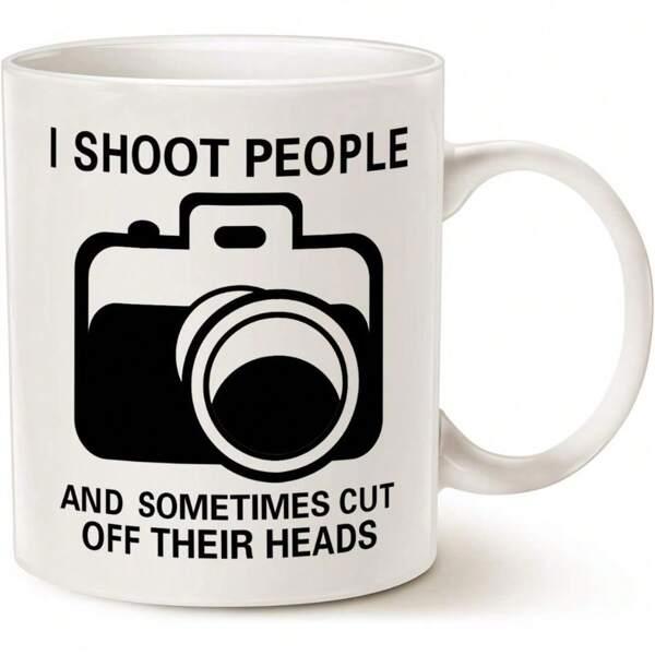 Tailorly White Ceramic 11 oz Mug - I Shoot People And Sometimes Cut Off Their Heads Minimalist Black Silhouette Of A Vintage Style Digital Camera With Lens Camera