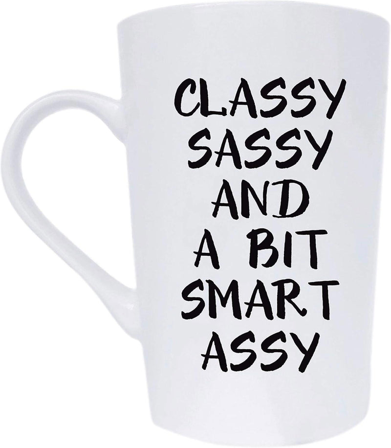 Tailorly White Ceramic 11 oz Mug - Classy Sassy And A Bit Smart Assy Tall White Ceramic Cup Featuring Bold Black Lettering On Smooth Surface Mug