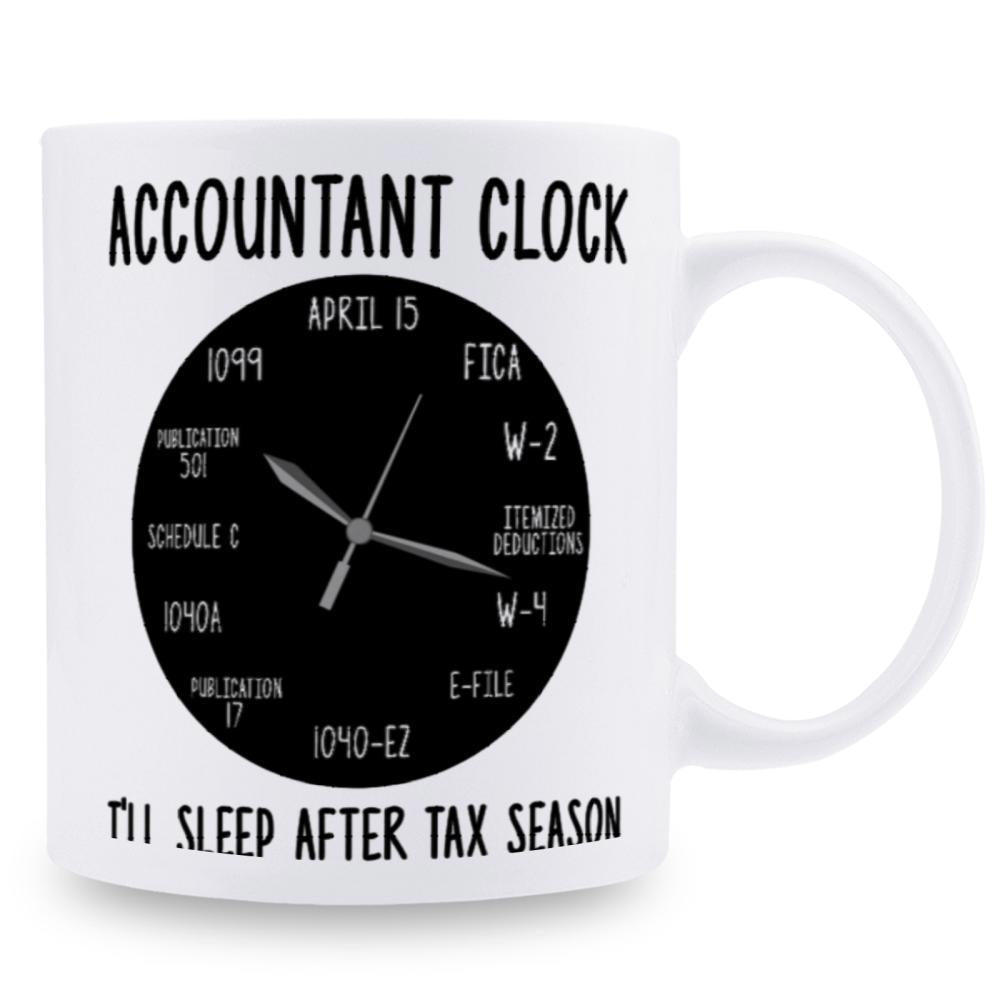 Tailorly White Ceramic 11 oz Mug - Accountant Clock Ill Sleep After Tax Season Minimalist Black Circular Face Featuring White Tax Forms And Ticking Hands Clock