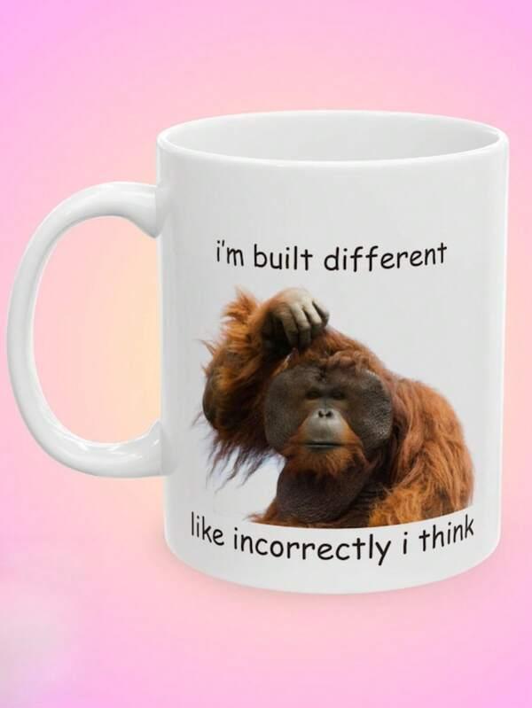 Tailorly White Ceramic 11 oz Mug - Im Built Different Like Incorrectly I Think Funny Hairy Primate Scratching Head With A Confused Expression Orangutan