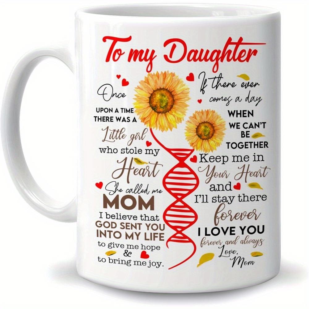 Tailorly White Ceramic 11 oz Mug - To My Daughter Mom I Love You Forever And Always Vibrant Sunflowers Connected By Red DNA Helix Among Small Red Hearts Sunflower
