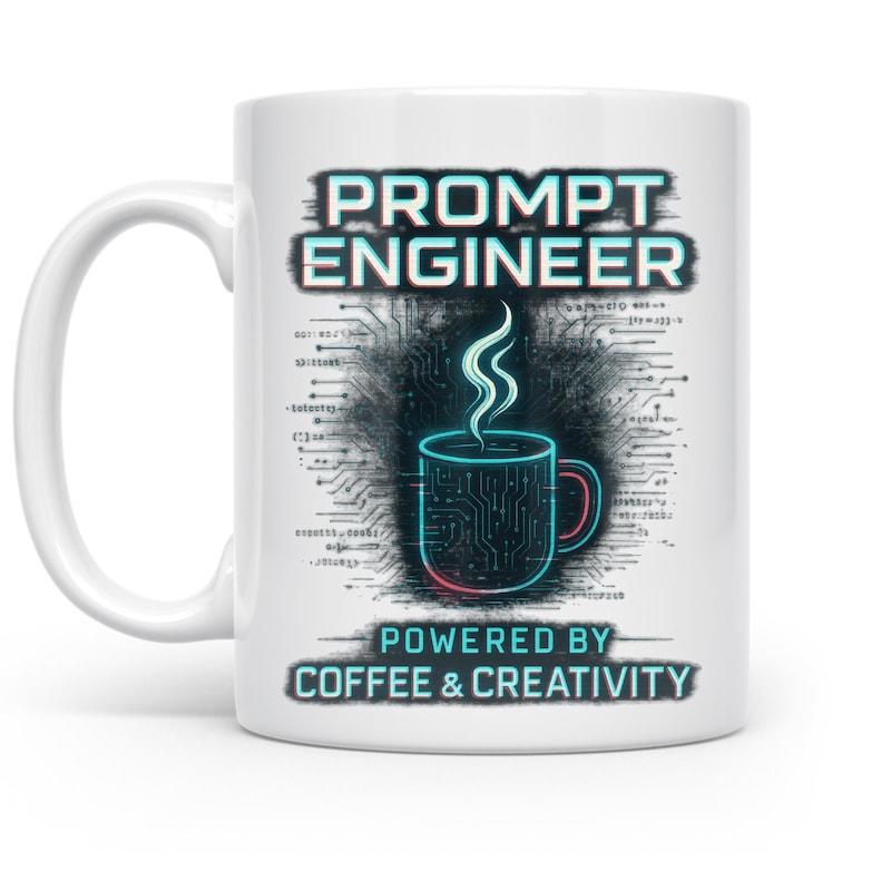 Tailorly White Ceramic 11 oz Mug - Prompt Engineer Powered By Coffee Creativity Futuristic Glowing Neon Steaming Coffee Cup Surrounded By Digital Circuit Lines Mug
