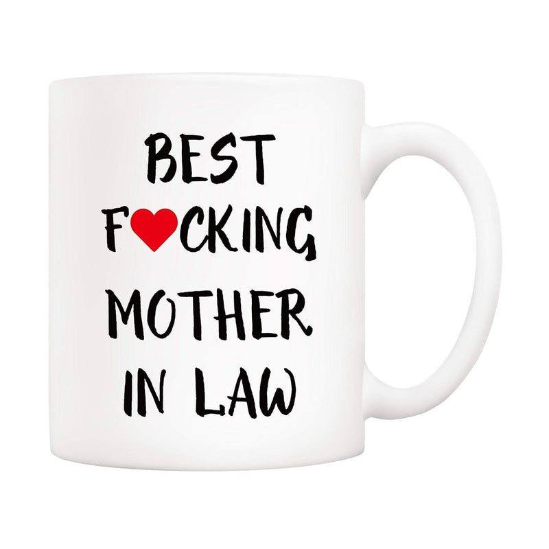 Tailorly White Ceramic 11 oz Mug - Best Fucking Mother In Law Minimalist Featuring Small Red Heart And Bold Script Mug
