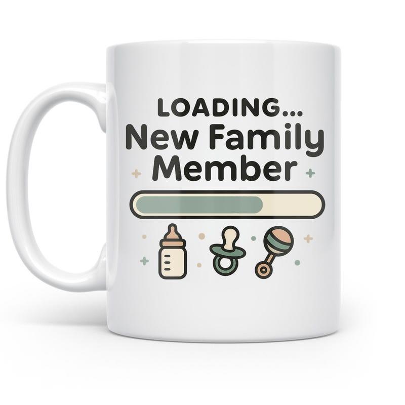 Tailorly White Ceramic 11 oz Mug - Loading New Family Member Minimalist Progress Bar Featuring Baby Bottle Pacifier And Rattle Mug