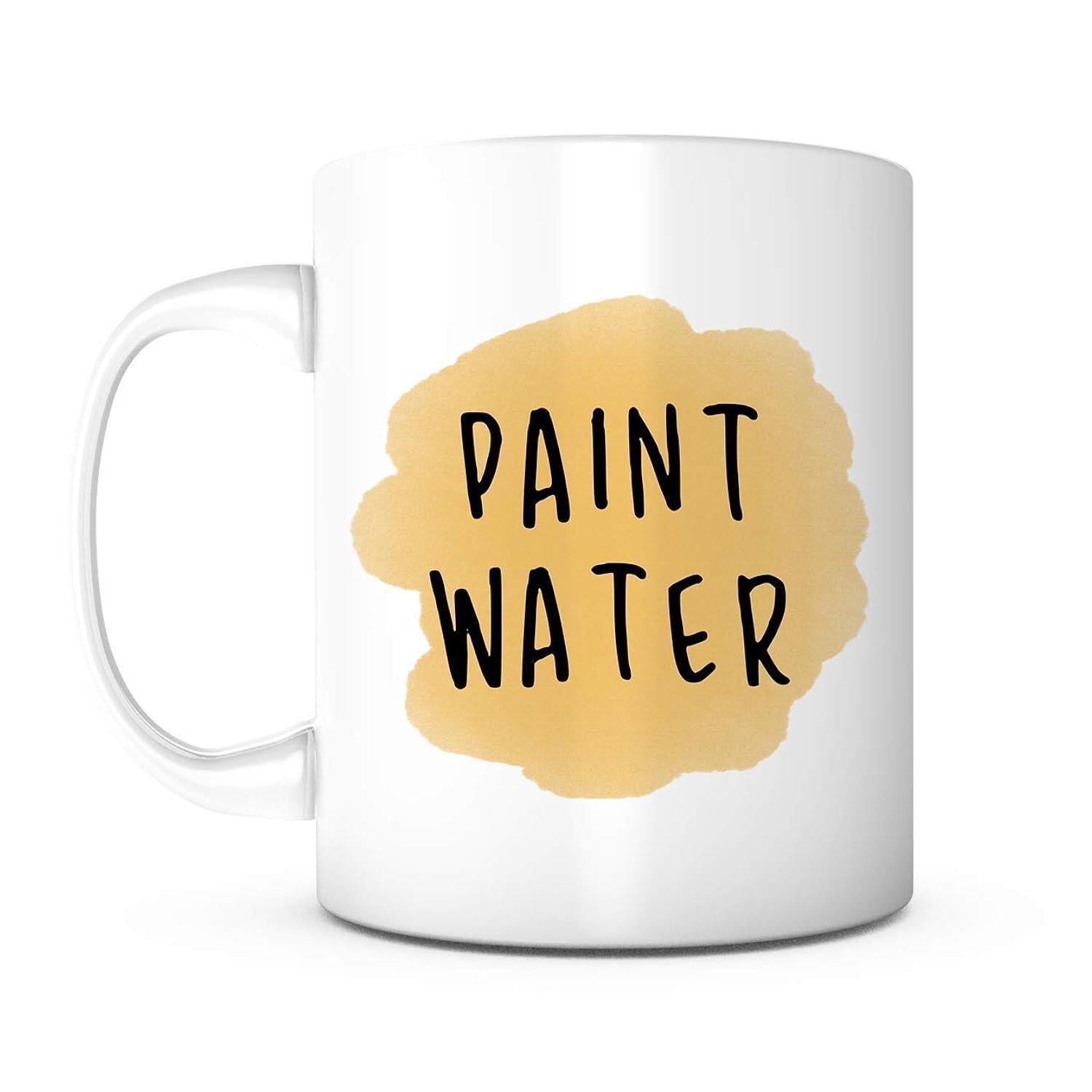 Tailorly White Ceramic 11 oz Mug - Paint Water Artistic Beige Watercolor Stain Splashed On A
