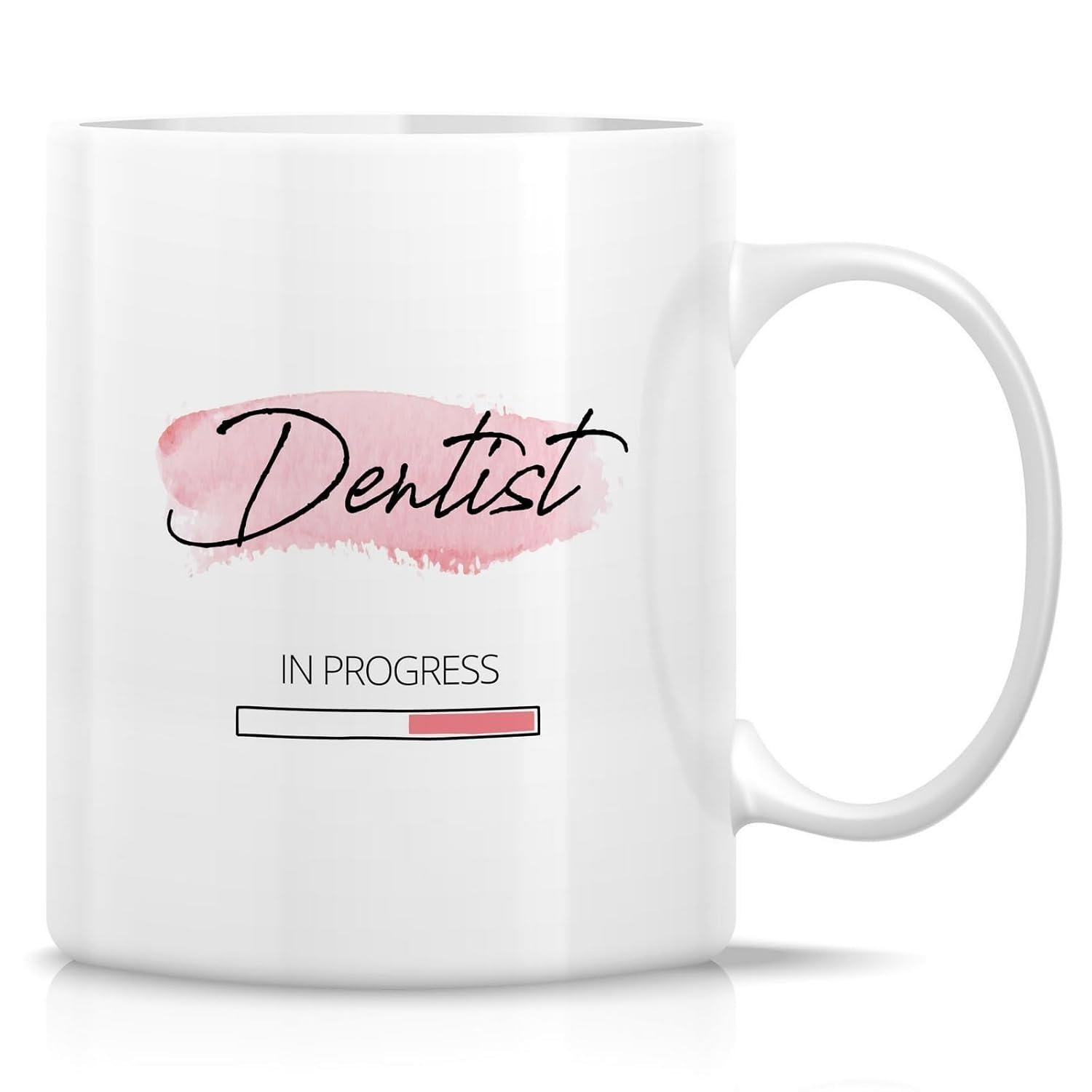 Tailorly White Ceramic 11 oz Mug - Dentist In Progress Pink Brush Stroke With Loading Bar Style Graphic Art Mug
