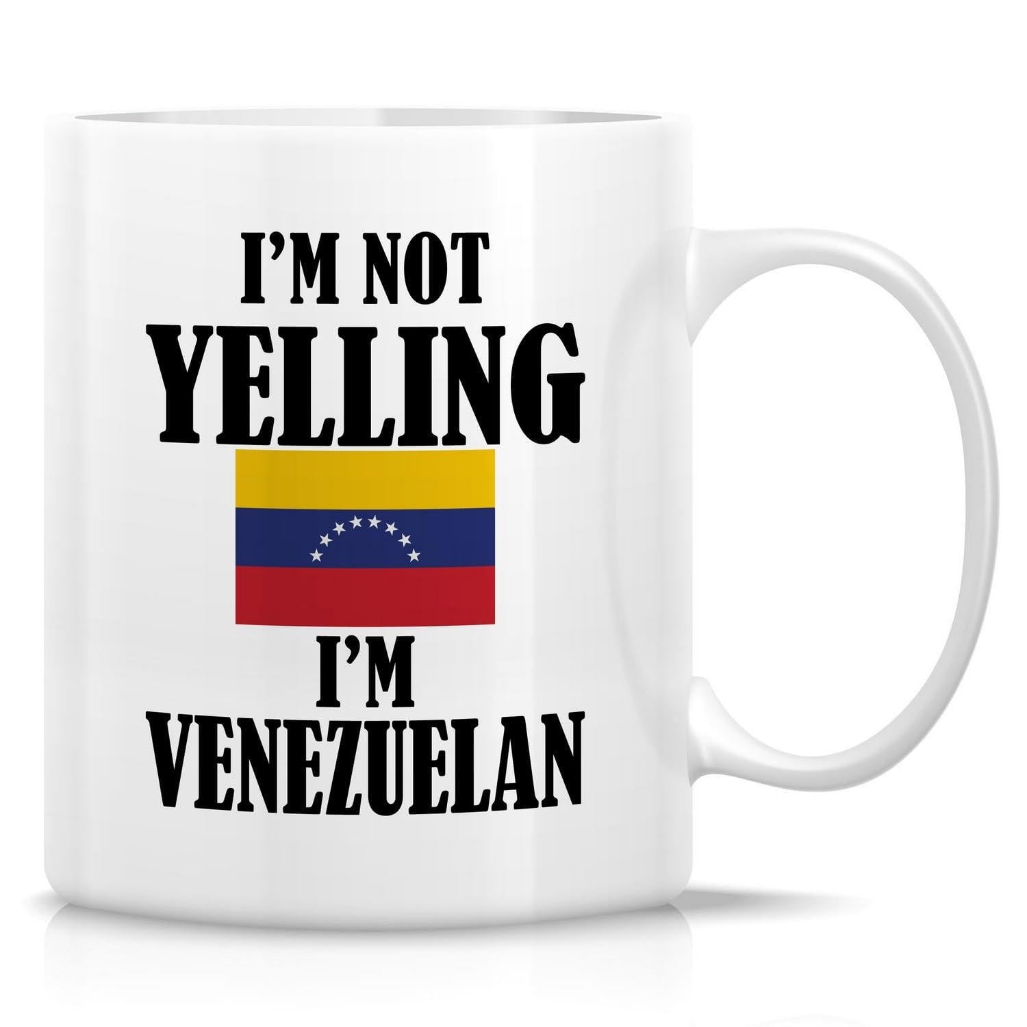 Tailorly White Ceramic 11 oz Mug - Im Not Yelling Im Venezuelan Vibrant Yellow Blue And Red National Banner With Stars Representing Heritage Flag