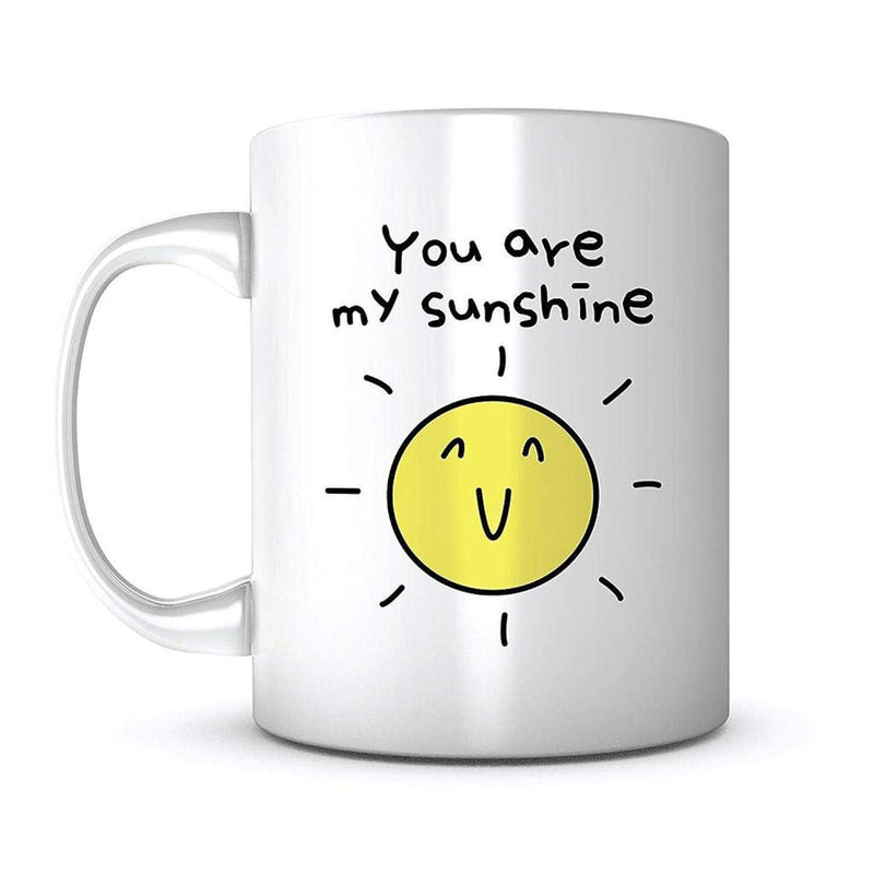 Tailorly White Ceramic 11 oz Mug - You Are My Sunshine Hand Drawn Radiant Yellow Sun With Happy Smiling Face And Rays Sun