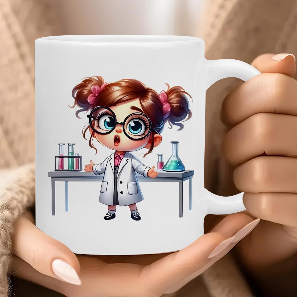 Tailorly White Ceramic 11 oz Mug - Adorable Young Scientist Performing Experiments With Colorful Beakers In A Laboratory Scientist