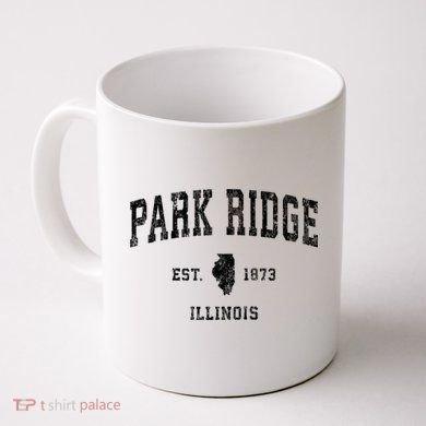 Tailorly White Ceramic 11 oz Mug - Park Ridge Est 1873 Illinois Vintage Distressed Collegiate Style State Of Illinois Map Silhouette Mug