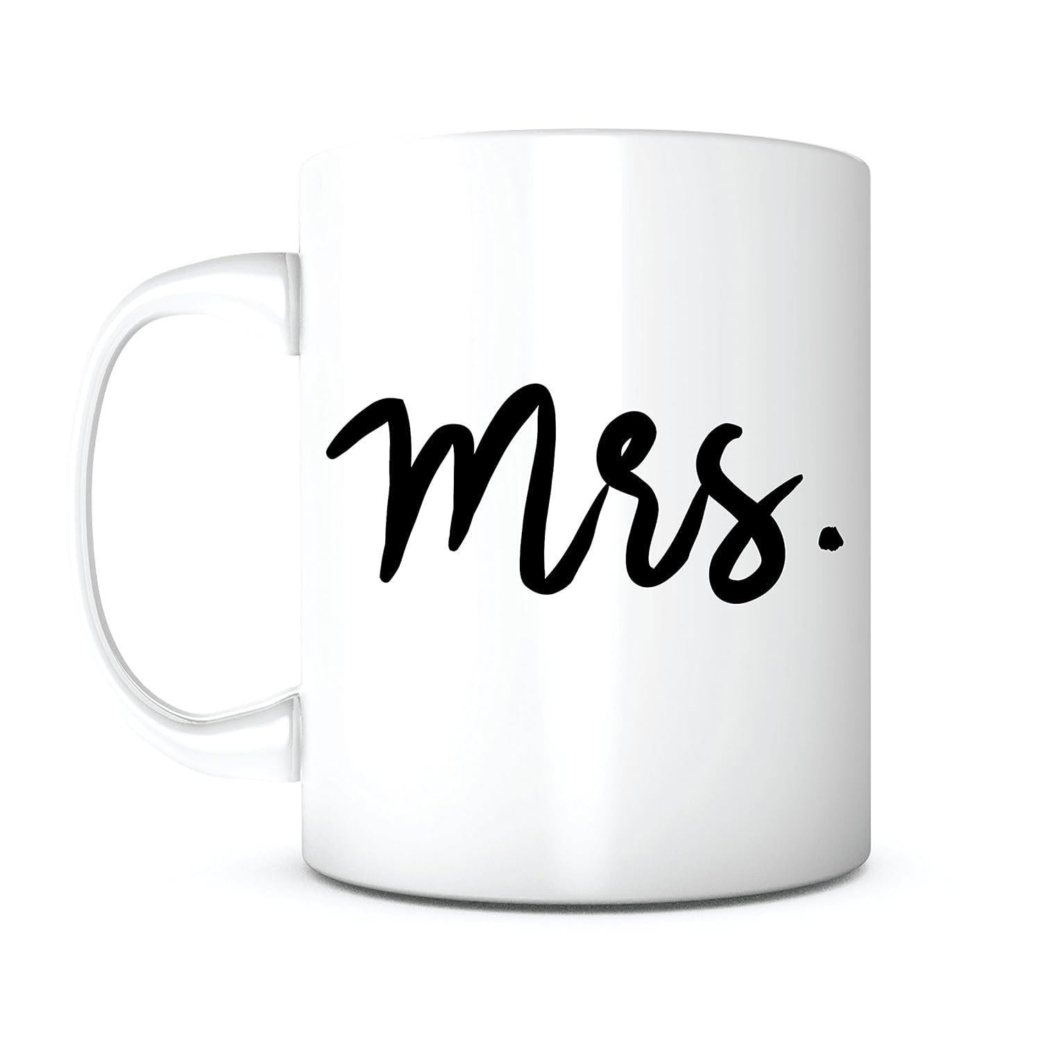 Tailorly White Ceramic 11 oz Mug - Mrs Pure Displaying Elegant Script Font Minimalist Aesthetic Style Mug