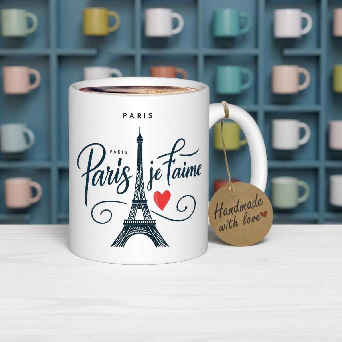 Tailorly White Ceramic 11 oz Mug - Paris Je T Aime Paris Iconic French Landmark With Romantic Red Heart And Elegant Artistic Swirls Eiffel Tower