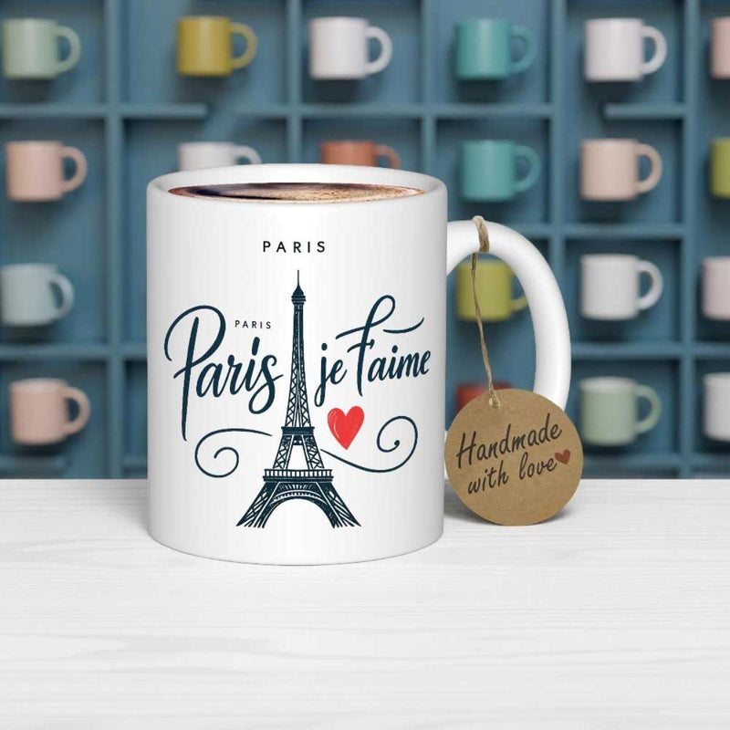 Tailorly White Ceramic 11 oz Mug - Paris Je T Aime Paris Iconic French Landmark With Romantic Red Heart And Elegant Artistic Swirls Eiffel Tower