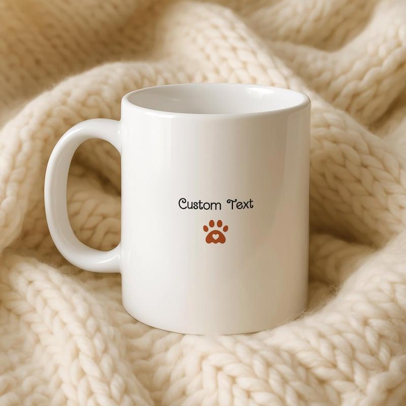 Tailorly White Ceramic 11 oz Mug - Custom Text Minimalist Brown Dog Paw With Heart Detail Centered On White Surface Mug